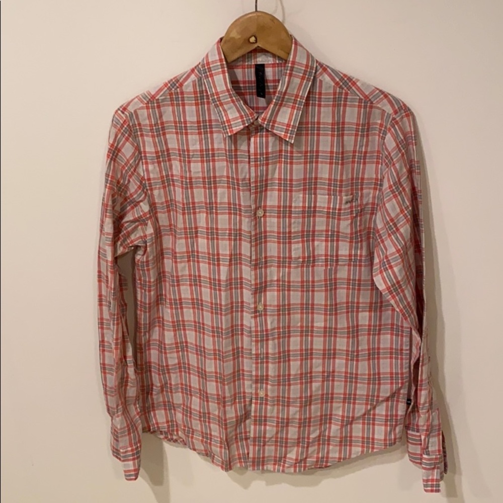 Pink grey white RVCA men’s small button down.